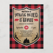 Lumberjack Young Wild and Three Birthday Party Postkarte (Vorderseite)
