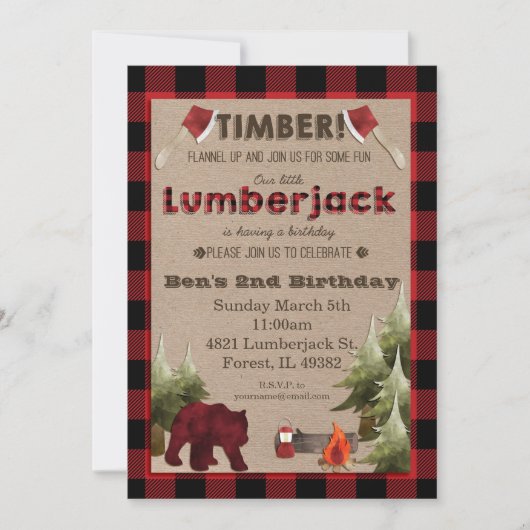 Lumberjack zum Geburtstag Einladung (Vorderseite)