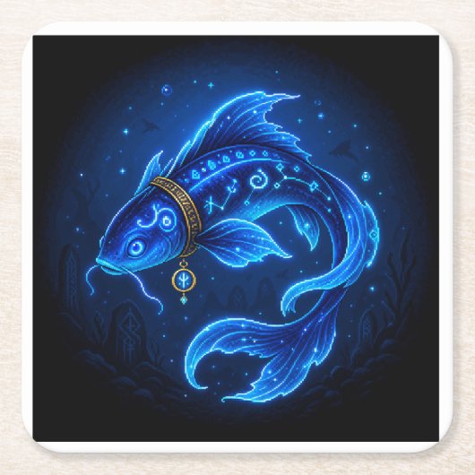 Lumenfin Neonblauer Fantasy-Fisch Rechteckiger Pappuntersetzer (Vorderseite)
