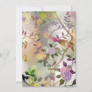 Lumineszente Gold Floral Chinoiserie mit Vögeln Einladung
