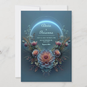 Lumineszenter blauer Halo Mitternachts-Teal-Blüten Einladung