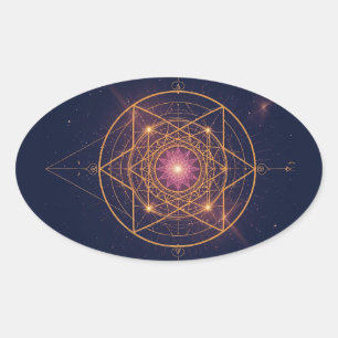 Lumineszierendes Mandala der goldenen Harmonie Ovaler Aufkleber