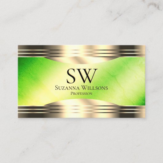 Luminös-grüne Marmorborden mit Monogramm Visitenkarte (Vorderseite)