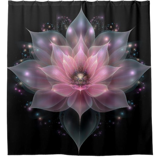 Luminöse Lotus-Blume - Hellrosa Schwarze Blüte Duschvorhang (Vorderseite)