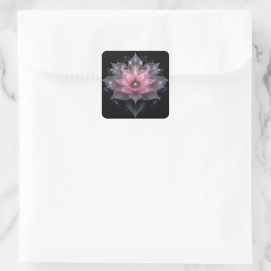 Luminöse Lotus-Blume - Hellrosa Schwarze Blüte Quadratischer Aufkleber (Tasche)
