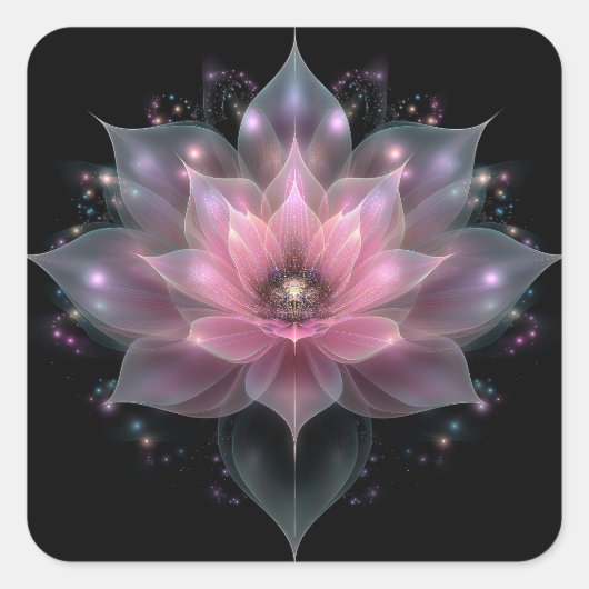Luminöse Lotus-Blume - Hellrosa Schwarze Blüte Quadratischer Aufkleber (Vorderseite)