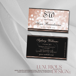 Luminöse Rose Gold Glitzer Black Monogram Luxus  Visitenkarte