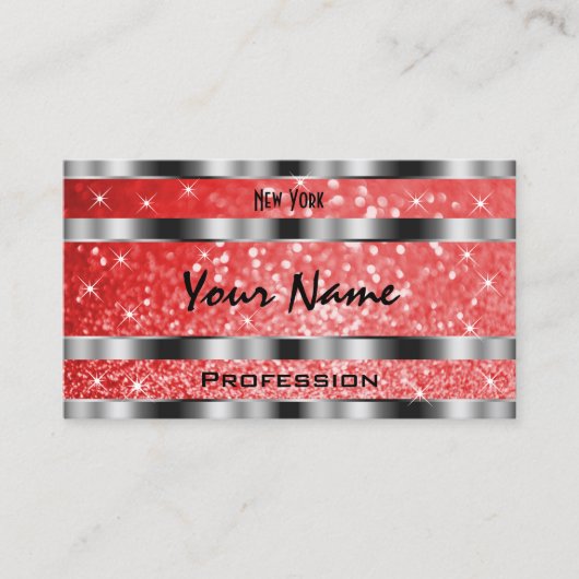 Luminöse Ruby Red Glitzer Stars Silver Decoration Visitenkarte (Vorderseite)