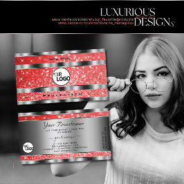 Luminöse Ruby Red Glitzer Stars und Logo Silver Visitenkarte