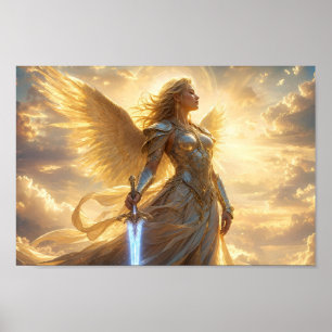 Luminöser himmlischer geflügelter Kriegerposter Poster