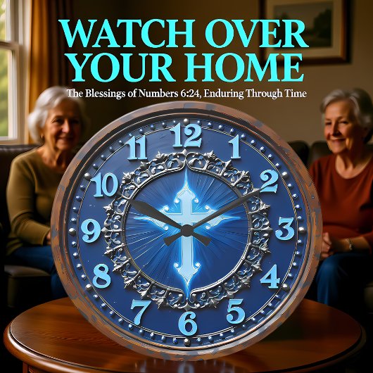 Luminous Azure Cross Ornate Große Wanduhr