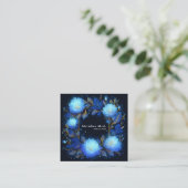 Luminous Blue Floral Gold Celestial Flower Frame Quadratische Visitenkarte (Stehend Vorderseite)