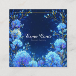 Luminous Blue Floral Gold Celestial Frame Midnight Quadratische Visitenkarte