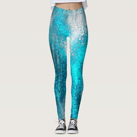Luminous Blue Glitzern Spritzer Leggings (Vorderseite)