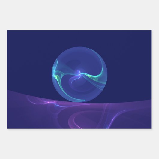 Luminous Blue Lila Dream Abstraktes Fraktal Kunst, Geschenkpapier Set (Vorderseite 3)