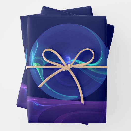 Luminous Blue Lila Dream Abstraktes Fraktal Kunst, Geschenkpapier Set (Beispiel)
