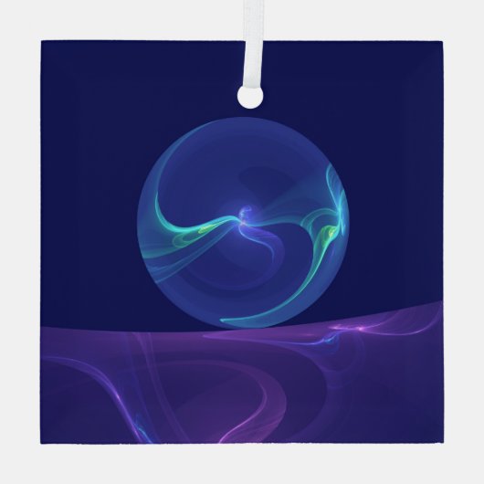 Luminous Blue Lila Dream Abstraktes Fraktal Kunst, Ornament Aus Glas (Rückseite)