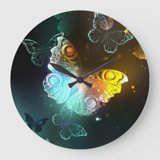 Luminous Butterfly and Night butterflies Große Wanduhr (Vorderseite)