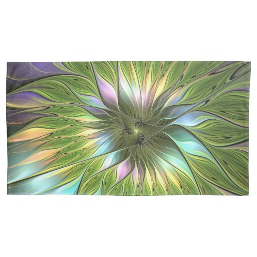 Luminous Colorful Fantasy Flower Fractal Art Kissenbezug (Vorderseite)