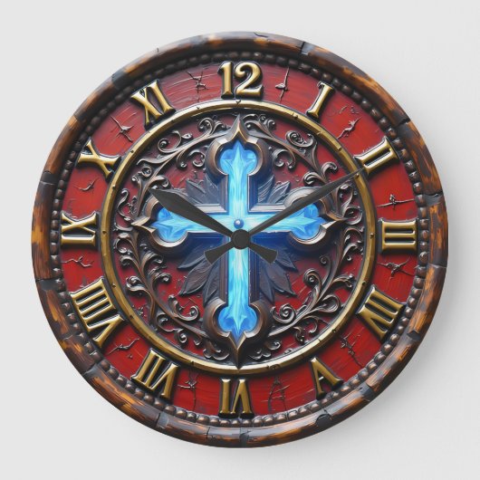 Luminous Cross Ornate Große Wanduhr (Vorderseite)