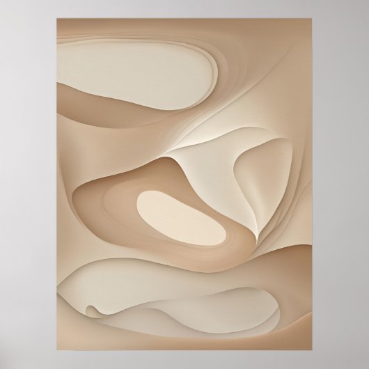 "Luminous Elegance" | Neutrale Tones Fluid Art Poster (Vorne)