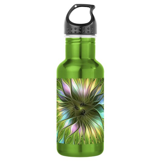 Luminous Fantasy Blume Fraktal Art Edelstahlflasche (Vorderseite)
