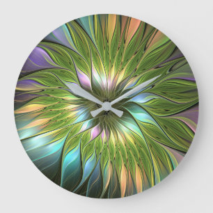 Luminous Fantasy Blume Fraktal Art Große Wanduhr