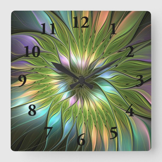 Luminous Fantasy Blume Fraktal Art Quadratische Wanduhr (Vorderseite)