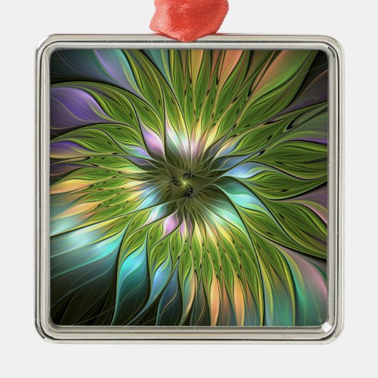 Luminous Fantasy Blume Fraktal Square Ornament Aus Metall (Vorne)