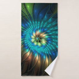 Luminous Fantasy Flower, Colorful Abstract Fractal Badehandtuch