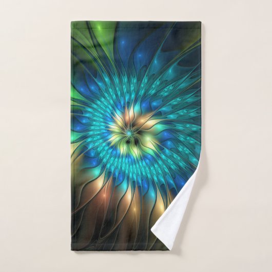 Luminous Fantasy Flower, Colorful Abstract Fractal Handtuch (Handtuch)