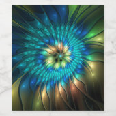 Luminous Fantasy Flower, Colorful Abstract Fractal Weinetikett (Einzelnes Label)