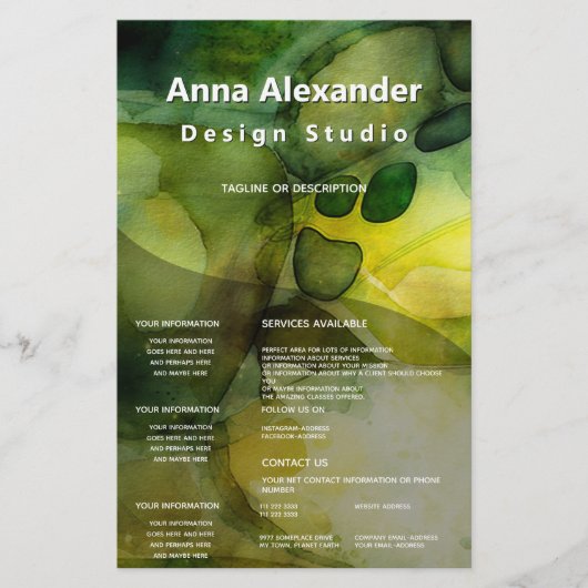 Luminous Flow | Grüne abstrakte Aquarellmalerei Flyer (Vorne)