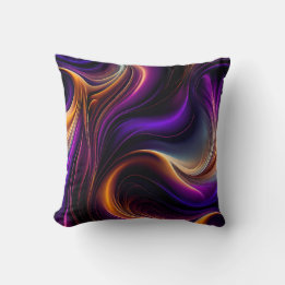 Luminous Flow - Lebendiges Lila, Orange und Gold K Kissen