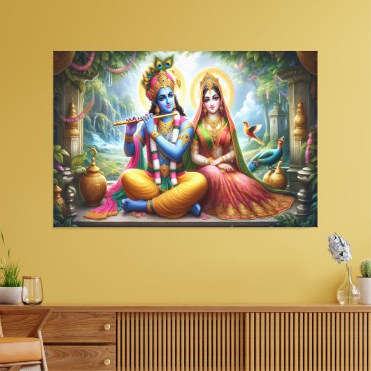 Luminous Gods Art: Krishna Radha, Göttliches Paar Leinwanddruck (Insitu (Wohnzimmer))