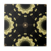 Luminous Gold Black Arabesque Geometric Mandala Fliese (Vorderseite)