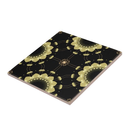 Luminous Gold Black Arabesque Geometric Mandala Fliese (Seite)