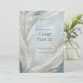 Luminous Gold Line Fluid Marble Wedding Einladung (Stehend Vorderseite)