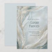 Luminous Gold Line Fluid Marble Wedding Einladung (Vorne/Hinten)