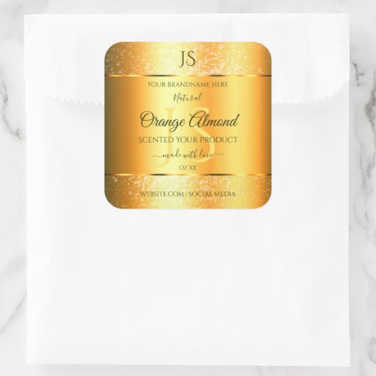Luminous Gold Orange Funkelnd Glitzer mit Initiale Quadratischer Aufkleber (Tasche)