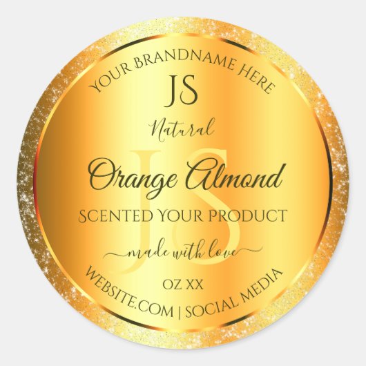 Luminous Gold Orange Funkelnd Glitzer mit Initiale Runder Aufkleber (Vorderseite)