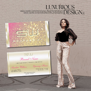 Luminous Gold Pink Lila Glitzer Monogram Luxus Visitenkarte
