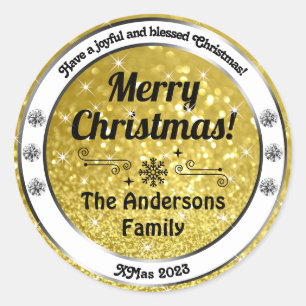 Luminous Gold Sparkle Glitzer Weihnachtsmarken Runder Aufkleber