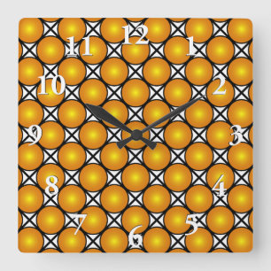 Luminous Golden Dots Black White Lattice Pattern Quadratische Wanduhr