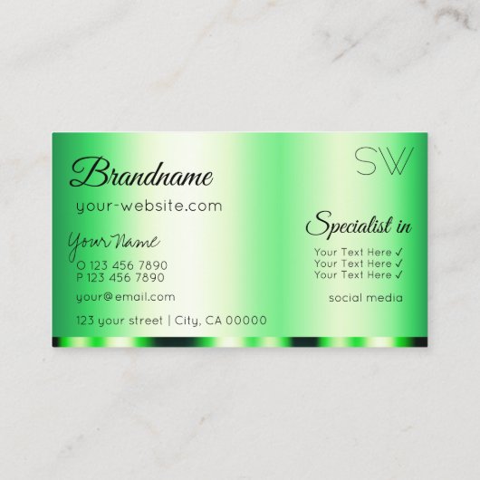 Luminous Green Glamour mit Monogram Stylish Visitenkarte (Rückseite)