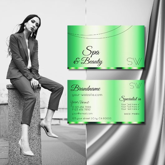 Luminous Green Glamour mit Monogram Stylish Visitenkarte