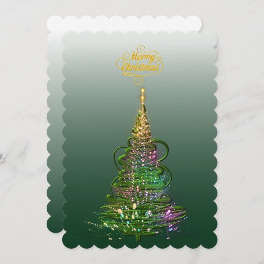 Luminous Green Holiday Tree flat holiday card  Einladung (Vorne/Hinten)
