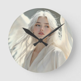 Luminous Guardian - Engel der Silberdämmerung Runde Wanduhr