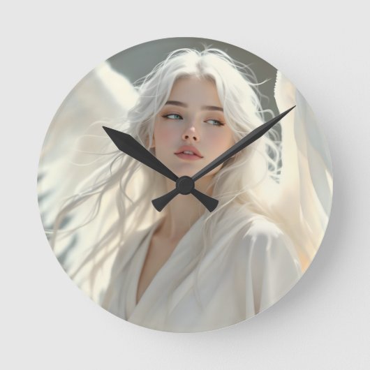 Luminous Guardian - Engel der Silberdämmerung Runde Wanduhr (Vorderseite)