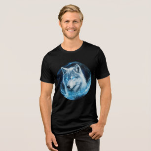Luminous Ice Wolf in Galaxy Swirl Tri-Blend Shirt